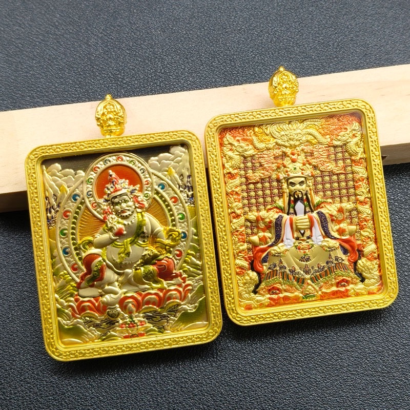 Double-sided relief three-dimensional gilded Thangka Di Zang Wang Wu Ye Pendant Nine-Tailed Fox Necklace, men's and women's styles, gift lanyard wholesale necklace detail image 7
