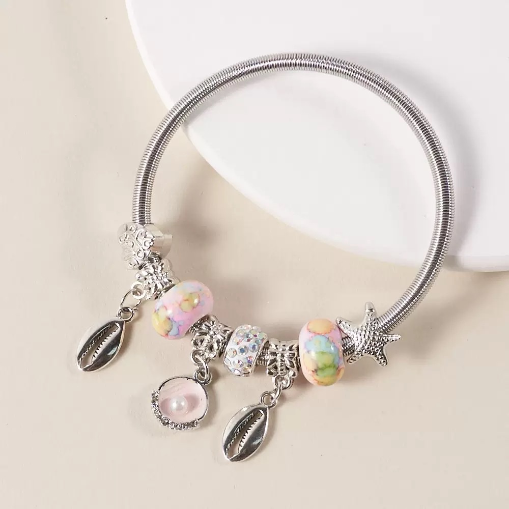 潘家风格海洋元素弹簧弹力手镯小众精致高级感复古串珠蟹贝壳吊坠细节图