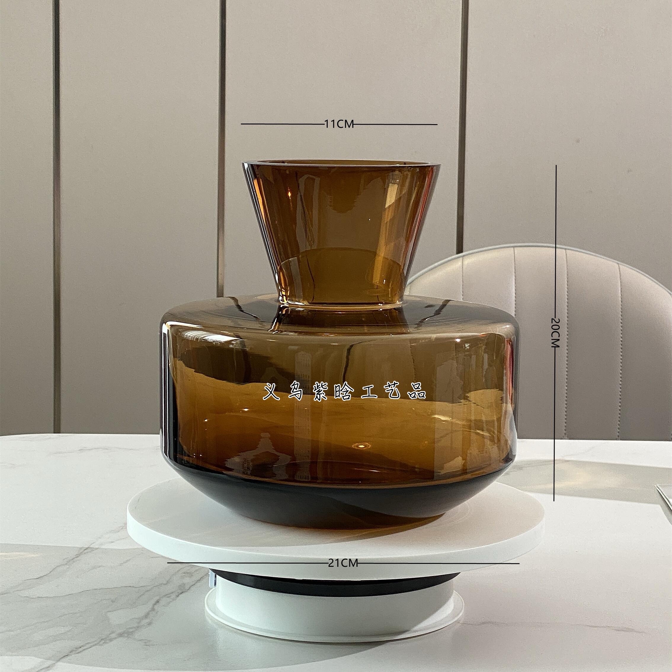 A light luxury and simple Danish designer's creative amber glazed glass vase for home and living room flower arrangement decoration detail image 2