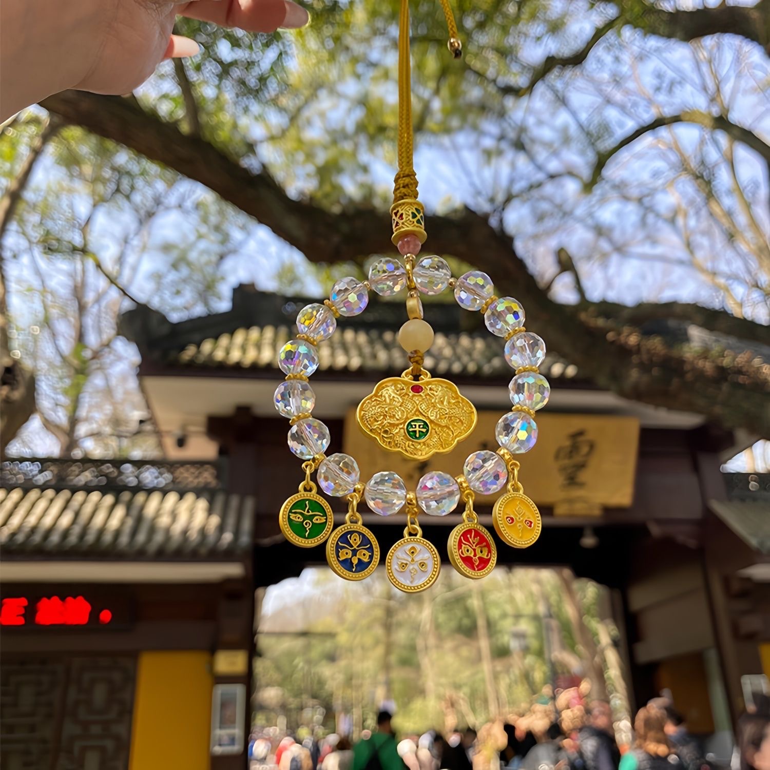 Authentic new Chinese-style five-way God of Wealth small golden block fortune bag, car money bag, car pendant and gift from Lingyin Temple in Hangzhou Specification image