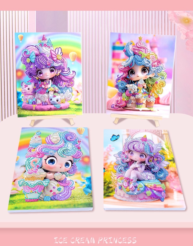 钻石画手工卡通diy贴钻画 摆摊爆款冰淇淋公主动漫粘钻儿童钻石画 儿童钻石画手工diy贴钻画摆摊冰淇淋公主钻石画带框材料产品图