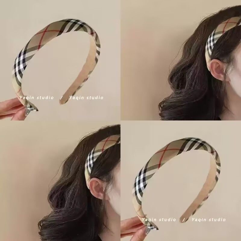 复古时髦英伦格子发箍女洗脸百搭网头箍高颅外出法式发卡新款头饰