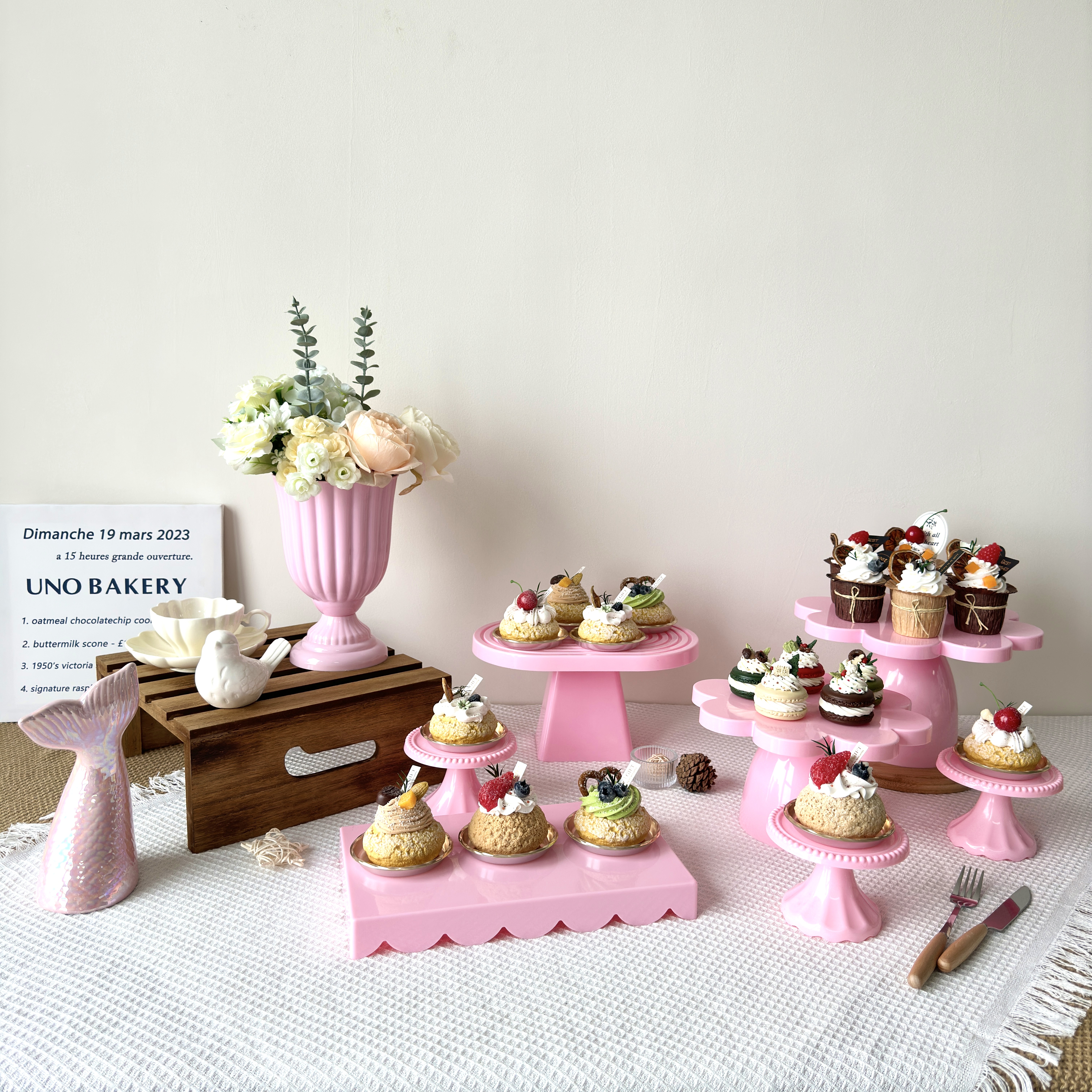 奶油色风格甜品台摆件展示架婚礼摆台装饰生日蛋糕架点心托盘