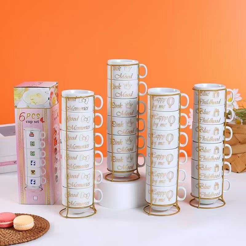 广东潮州荣鑫陶瓷6p烫金6杯系列陶瓷陶瓷工艺日用陶瓷