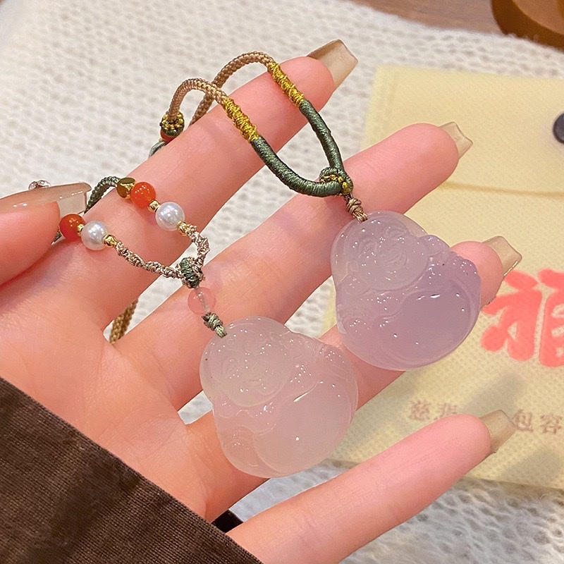 中式民族风天然石平安扣佛公项链抽拉可调节玛瑙锁骨链毛衣链批发项链详情图7