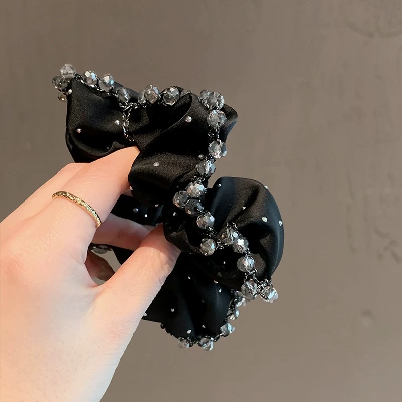 法式精致水晶花边大肠发圈气质百搭镶钻扎马尾发绳头绳高级感发饰艾米雅饰品详情图5