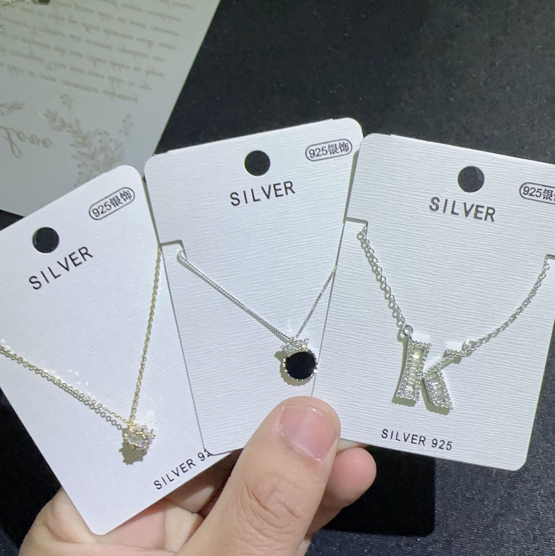 Light luxury s925 all-silver necklace for women, geometric zircon micro-inlaid collarbone chain, simple color retention small pendant wholesale necklace, necklace for women's patchwork style details Picture