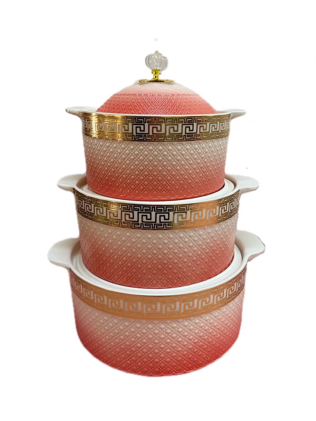 Wholesale of 3-piece sets of soup POTS, ceramic soup basins, household double-ear POTS, electroplated gold edge relief ceramic pot LIDS detail image 8