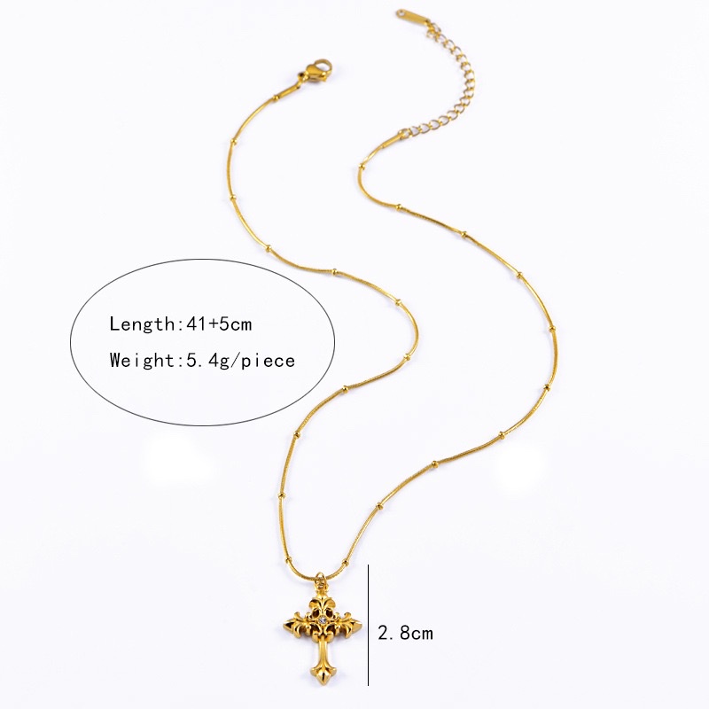 跨境镶钻花纹十字架钛钢项链女高级感圆珠蛇骨锁骨链不锈钢厂家批发男详情图1