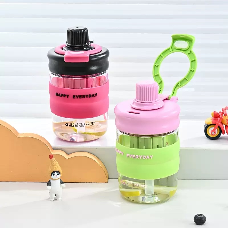 高颜值可爱双饮带泡茶仓健身运动nn简约学生便携运动健身塑料杯子详情图4