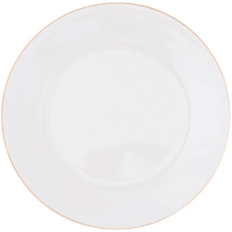 Golden-edge ceramic round Western dinner plate, household vegetable plate, shallow plate, flat plate, cold dish plate, steak plate, Western tableware Application Scenario