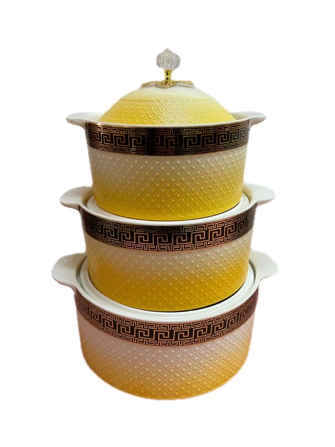 Wholesale of 3-piece sets of soup POTS, ceramic soup basins, household double-ear POTS, electroplated gold edge relief ceramic pot LIDS detail image 6