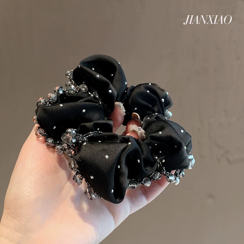 法式精致水晶花边大肠发圈气质百搭镶钻扎马尾发绳头绳高级感发饰艾米雅饰品详情图2