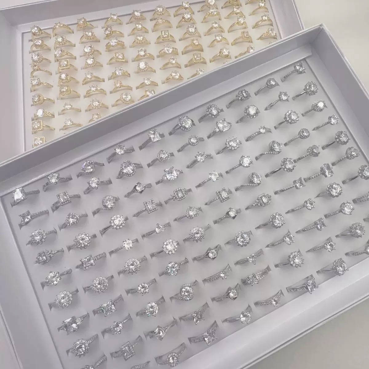 爆闪高级感开口直播T方锆真金电镀微镶锆石戒指女仿莫桑混款指环锆石戒指