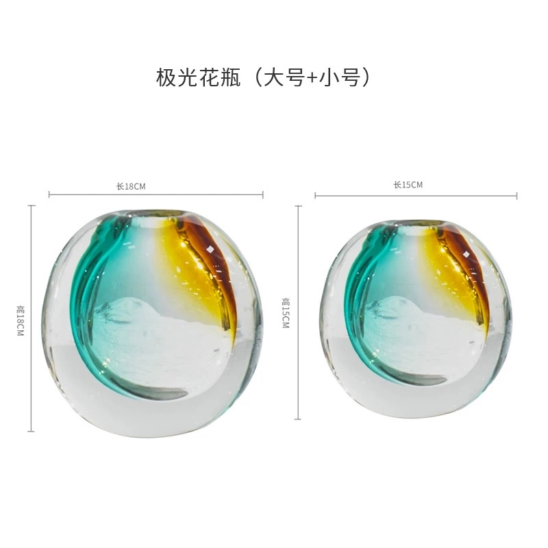 Light luxury modern simple glass vase decoration, artistic glass flower arrangement vase, living room coffee table, light luxury entrance hall table decoration, light luxury glass art color gradient vase, living room coffee table, TV cabinet, can be hydroponic or flower arrangement vase. Specification image