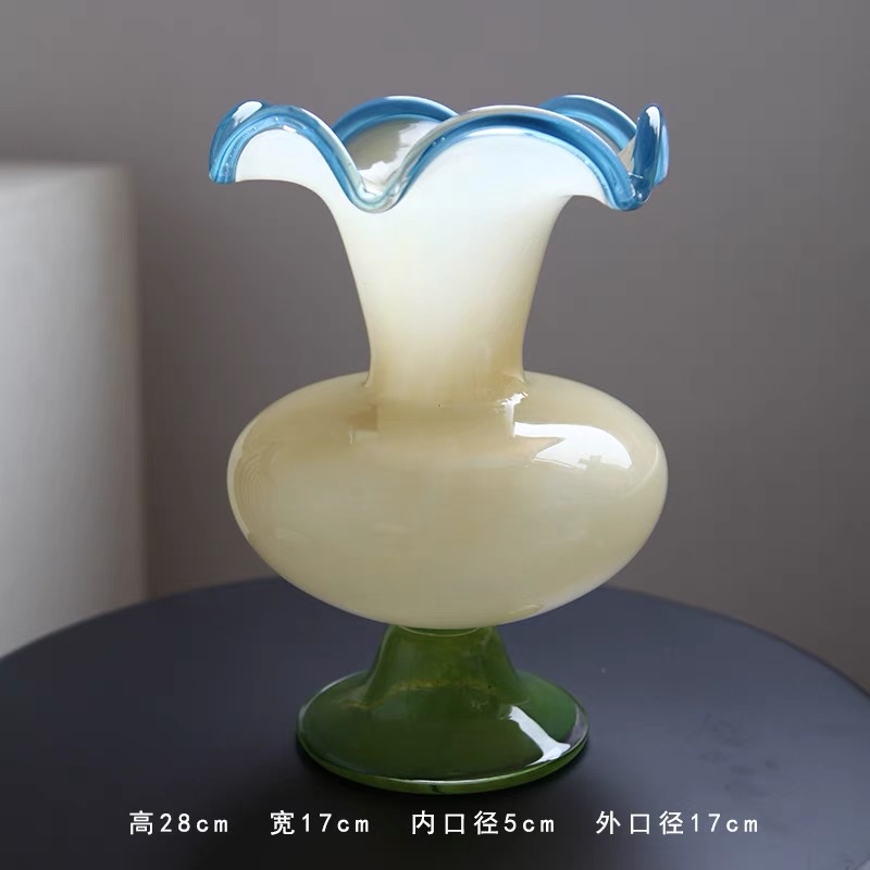 法式中古风灯玻璃花瓶摆件家居轻奢电视柜复古装饰鲜花绿植插花器现代简约风灯花瓶摆件客厅餐桌样板间酒店软装饰品插花摆设琉璃。详情图4