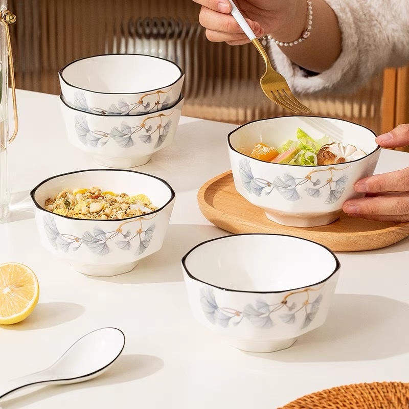 Rice bowl Home ceramic rice bowl, creative noodle bowl, single eating bowl, large soup bowl, Nordic-style tableware and bowl set details Picture