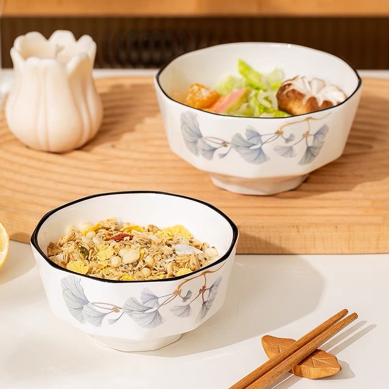 Rice bowl Home ceramic rice bowl, creative noodle bowl, single eating bowl, large soup bowl, Nordic-style tableware and bowl set Specification image