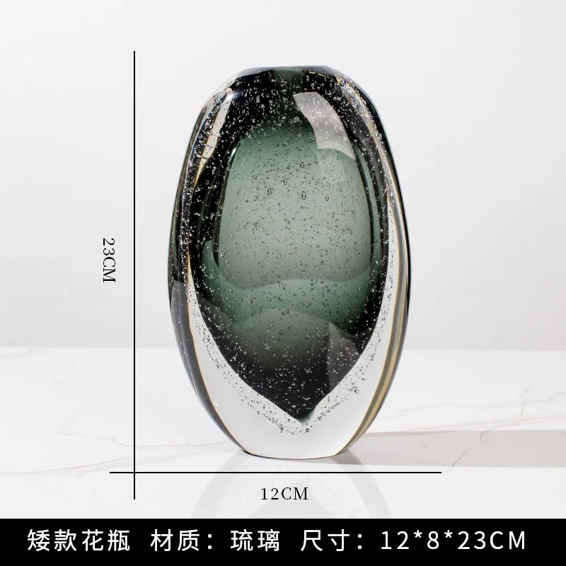 木南家居欧式极简灰色气泡琉璃花瓶手工花器厚底客厅桌面卧室摆件简约现代插花工艺品花瓶轻奢琉璃装饰品客厅软装饰样板间餐桌摆件详情图4