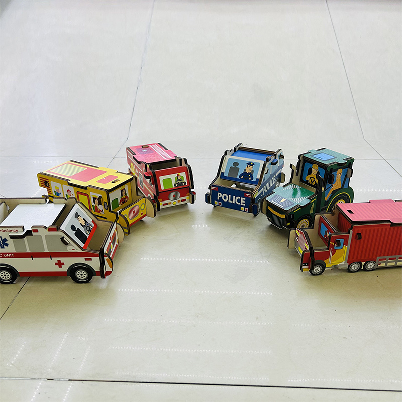 3D汽车木制拼图DIY儿童卡通木质拼图 安静书附赠 拼接游戏益智玩具 早教启蒙认知教育工具