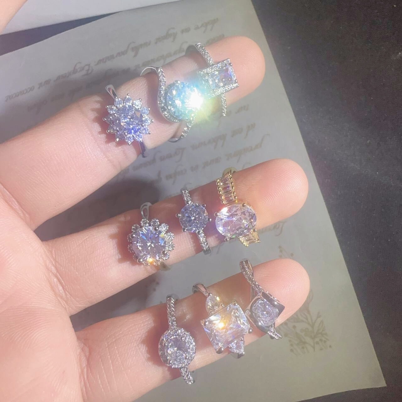 爆闪高级感开口直播T方锆真金电镀微镶锆石戒指女仿莫桑混款指环锆石戒指详情图7
