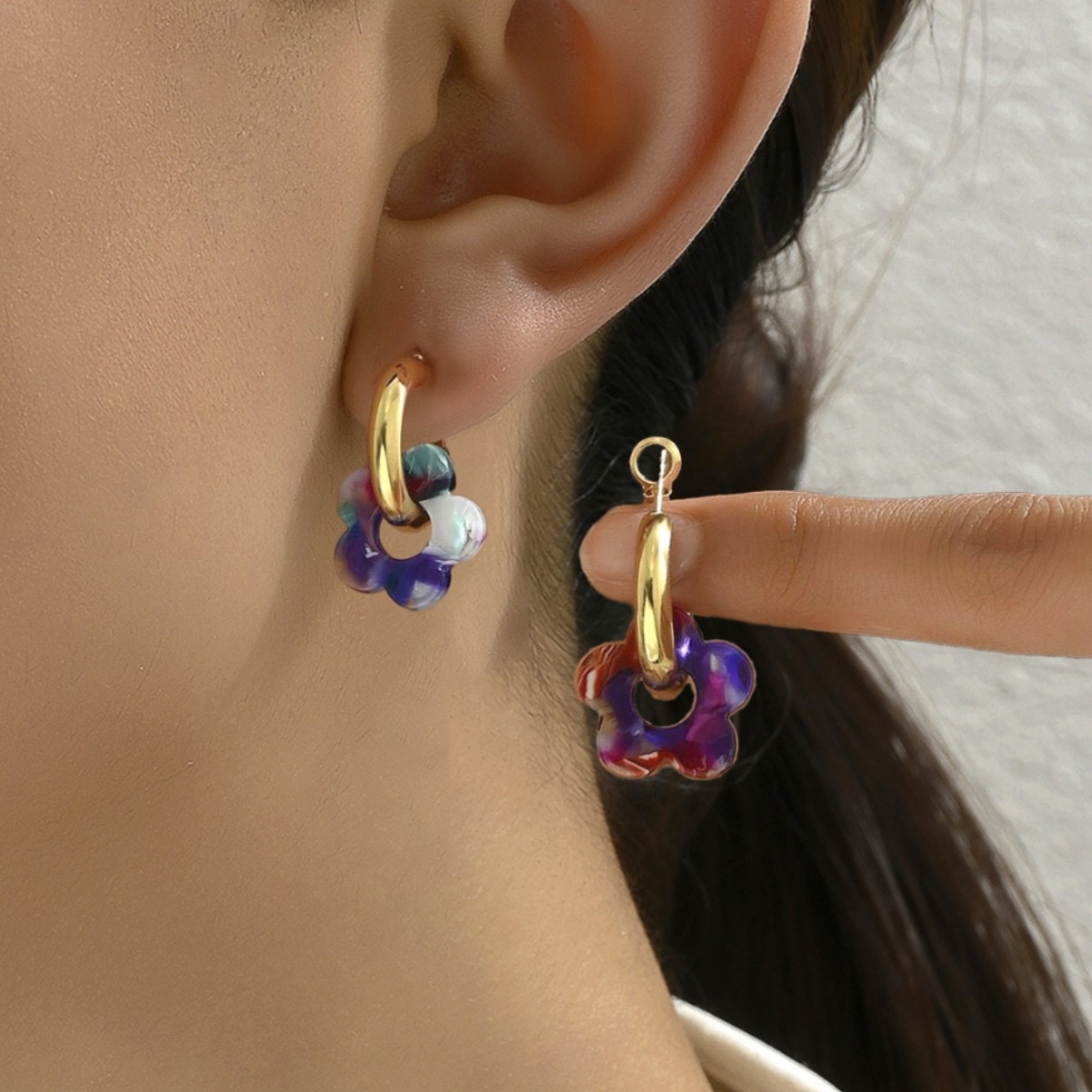 Origen transfronterizo europeo y americano moda exagerada flor pendientes para mujeres nicho diseño sentido color temperamento elegante y versátil earewear earewear
