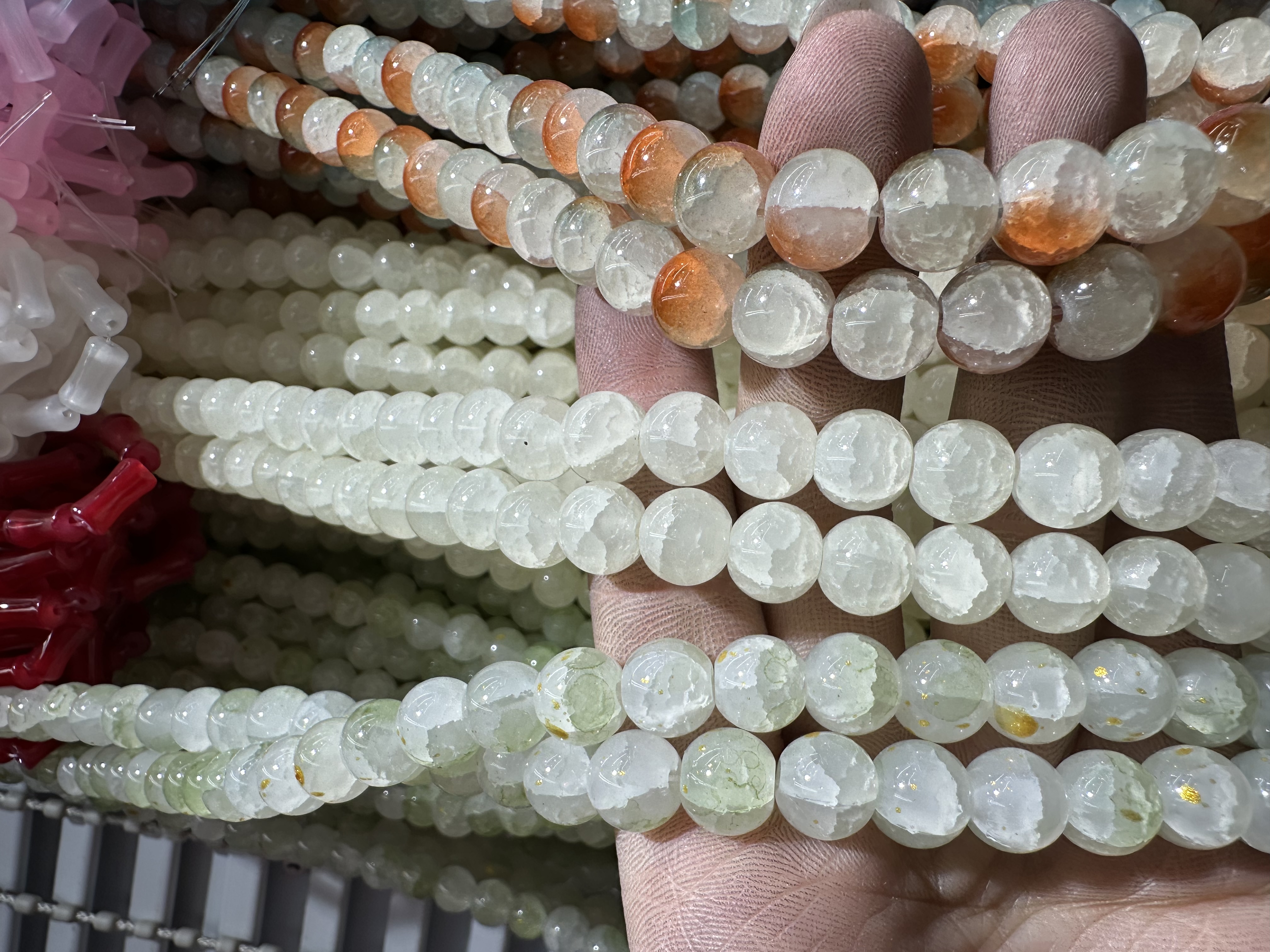 玻璃散珠圆珠子双拼玉碎琉璃爆花珠手工diy手链项链耳饰材料珠子珍珠琉璃珠