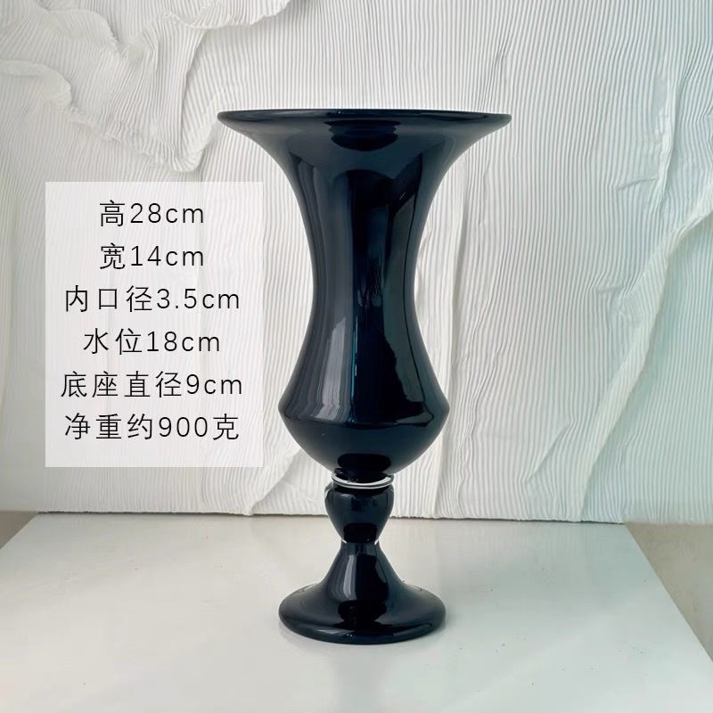 黑色高脚琉璃花瓶风灯花器复古家居软装摆件中古风高级感简约花瓶详情图5