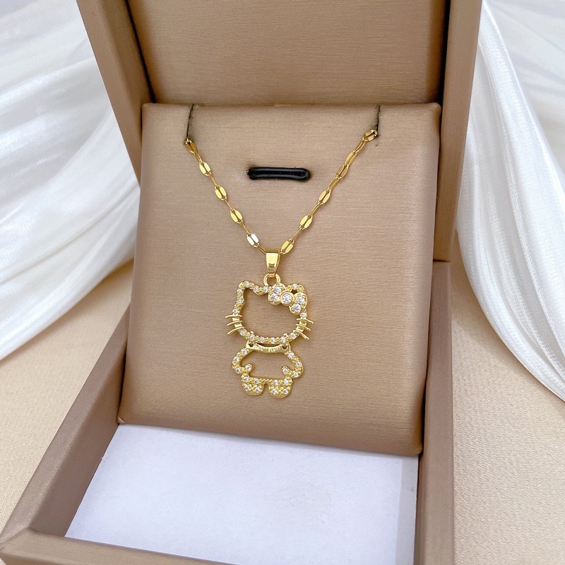 【钛钢】缕空猫咪轻奢气质华丽满钻项链女百搭锁骨链钛钢链条细节图