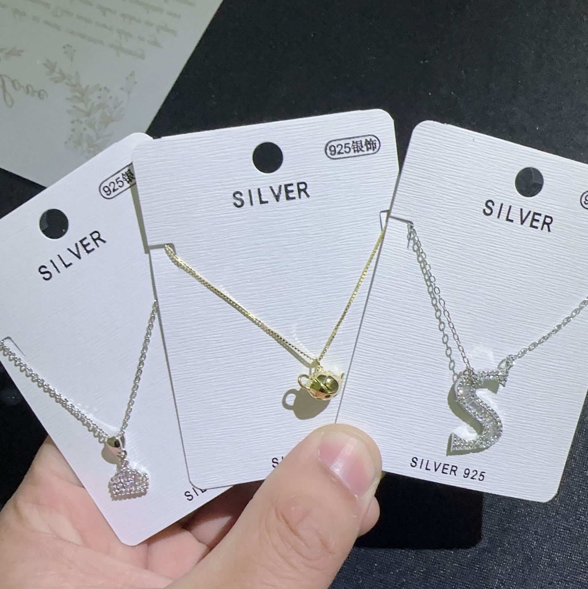 Light luxury s925 all-silver necklace for women, geometric zircon micro-inlaid collarbone chain, simple color retention small pendant wholesale necklace, necklace for women's patchwork style detail image 4