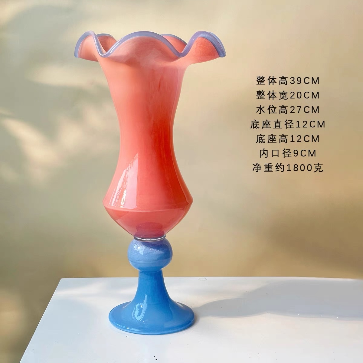 Vintage复古风中古法式餐桌花瓶手工琉璃高脚花器摆件插花装饰品详情图2