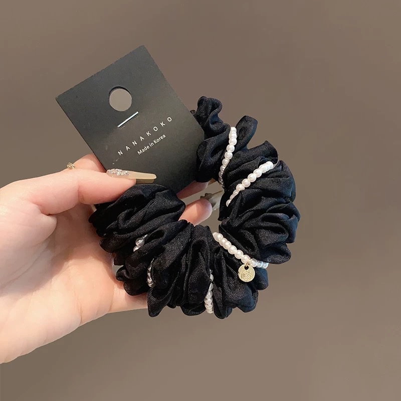 浪漫波点网纱肥肠圈甜美珍珠高弹橡皮圈气质扎马尾头圈高级感发绳艾米雅饰品详情图4