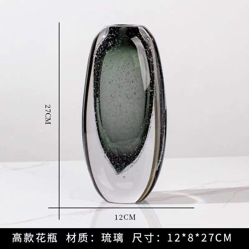 木南家居欧式极简灰色气泡琉璃花瓶手工花器厚底客厅桌面卧室摆件简约现代插花工艺品花瓶轻奢琉璃装饰品客厅软装饰样板间餐桌摆件详情图5