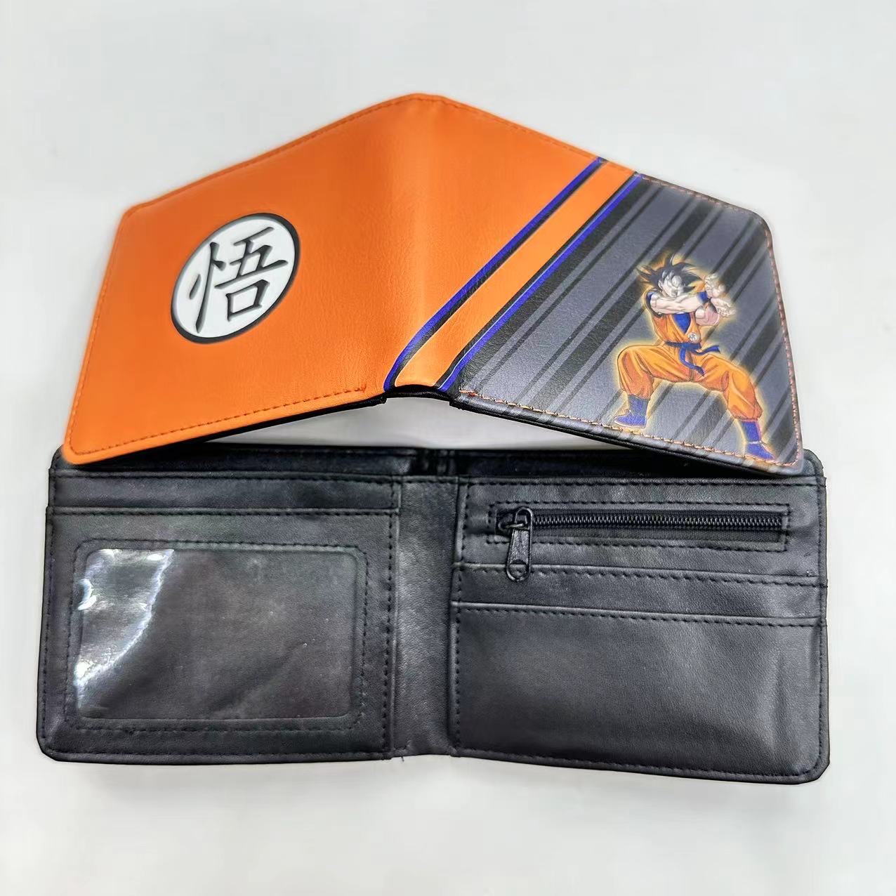 日系动漫七龙珠短款对折钱包 超级赛亚人 悟空彩色印刷PU皮零钱包产品图