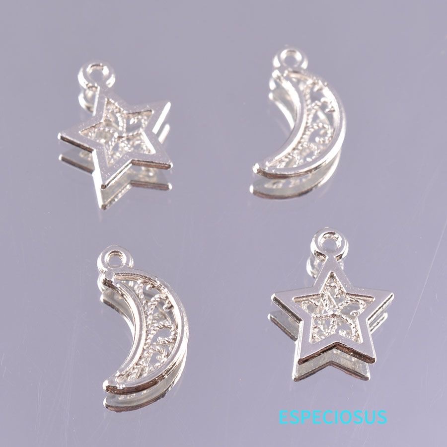 diy trendy jewelry accessories with bright silver alloy hollowed-out moon pendants, carved star pendants, bracelets and beads details Picture