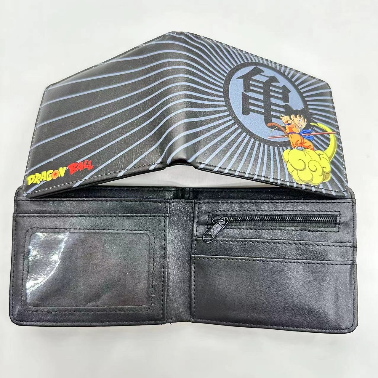 日系动漫七龙珠短款对折钱包 超级赛亚人 悟空彩色印刷PU皮零钱包白底实物图