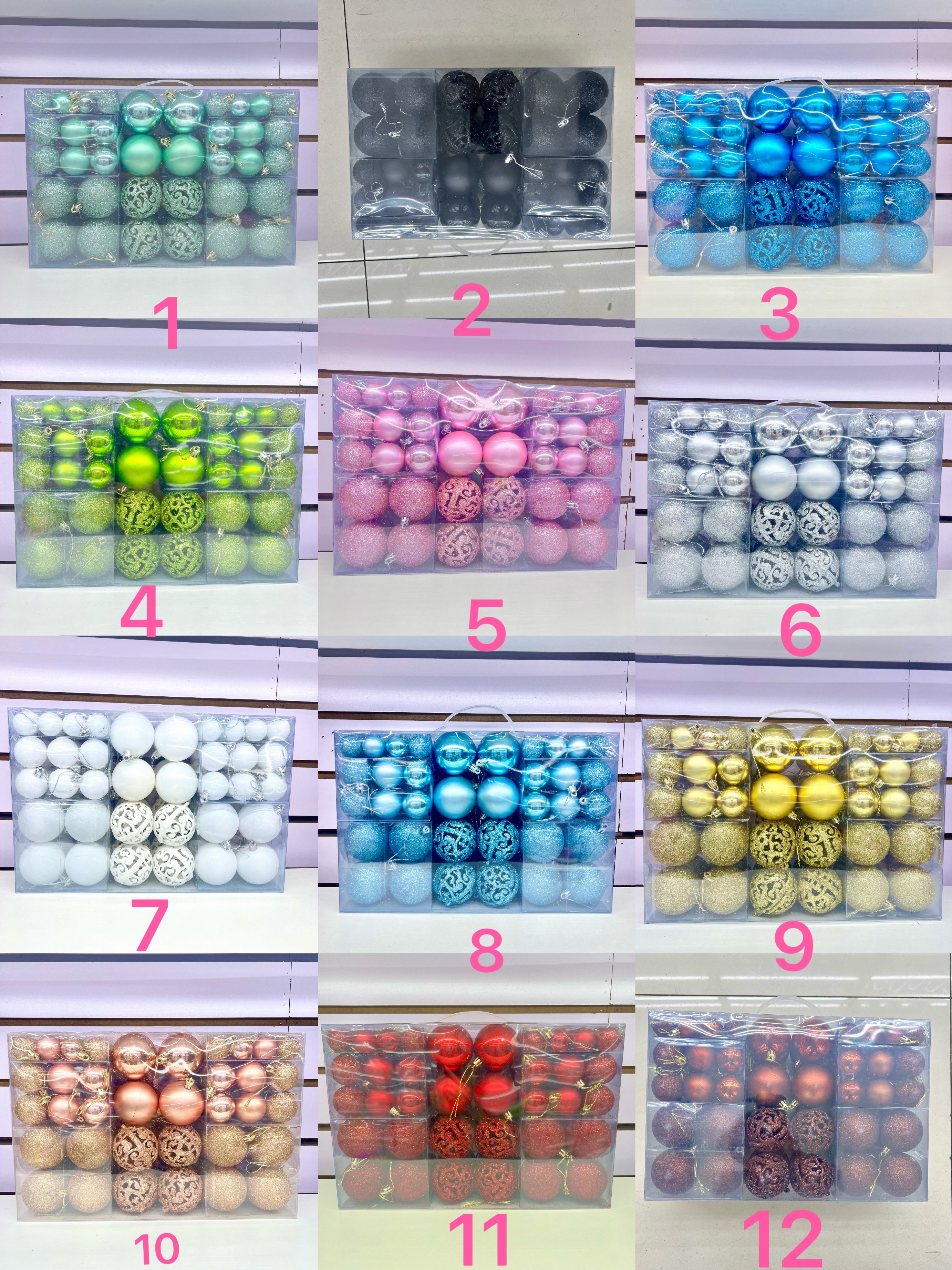 圣诞球3-6cm套100个pvc盒装亮光哑光粉球镂空圣诞树装饰品彩球