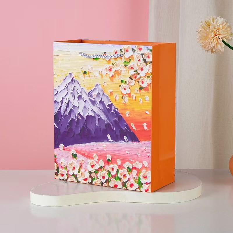 创意油画纸袋奶茶购物鲜花收纳手提袋生日礼品袋彩印纸袋批发包装伴手礼包装盒细节图