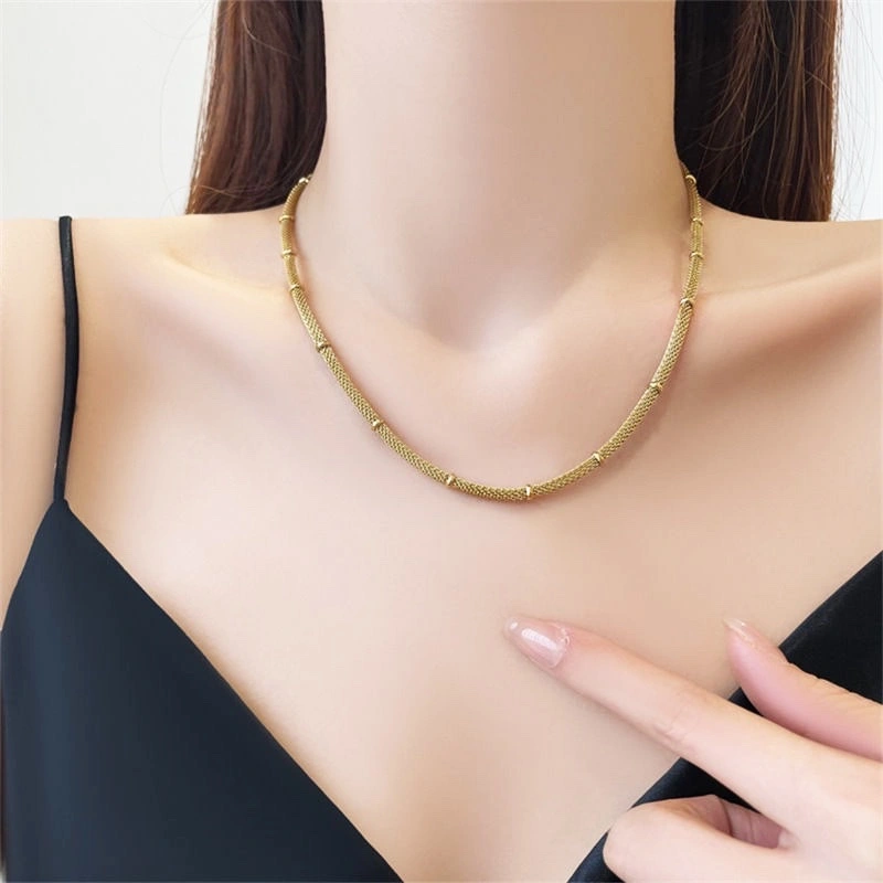 European and American fashion, niche and simple necklace, titanium steel bracelet, metal mesh round light luxury chain, retro accessory set, stainless steel accessory for women detail image 4