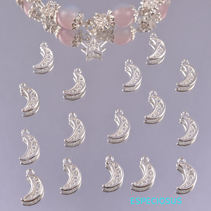 diy trendy jewelry accessories with bright silver alloy hollowed-out moon pendants, carved star pendants, bracelets and beads Specification image