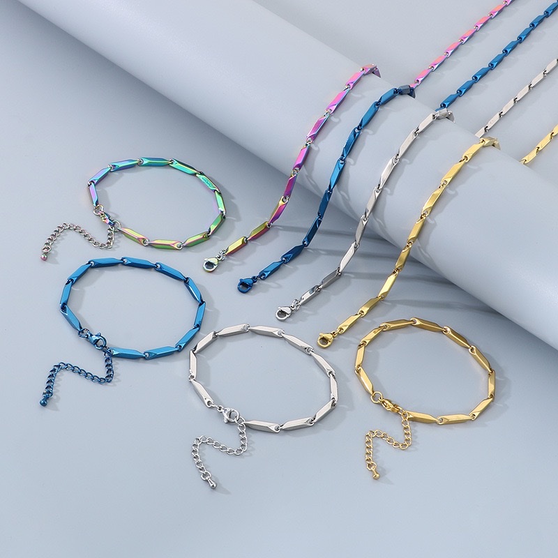 Hip-hop personality diamond-shaped bamboo link chain necklace, simple and elegant, stainless steel dazzling quenched bracelet men's set Hip-hop personality diamond-shaped bamboo link chain necklace, simple and elegant, stainless steel dazzling quenched bracelet men's set