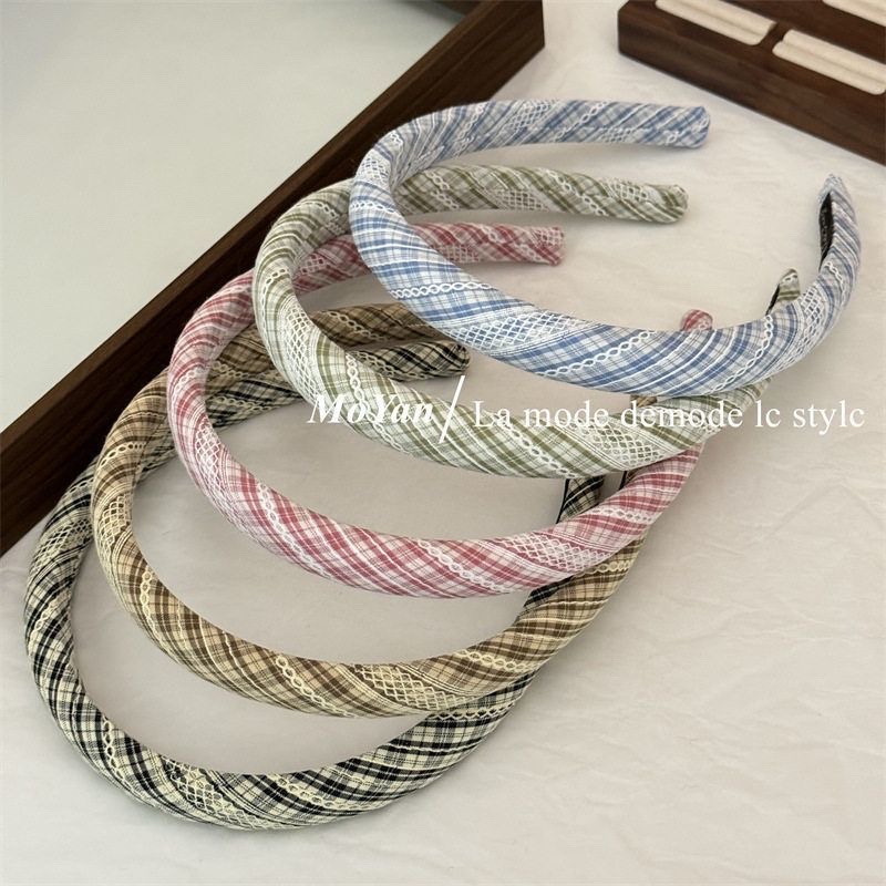 韩版小清新格纹布艺海绵发箍细款高颅顶头箍早春新款百搭外出发卡