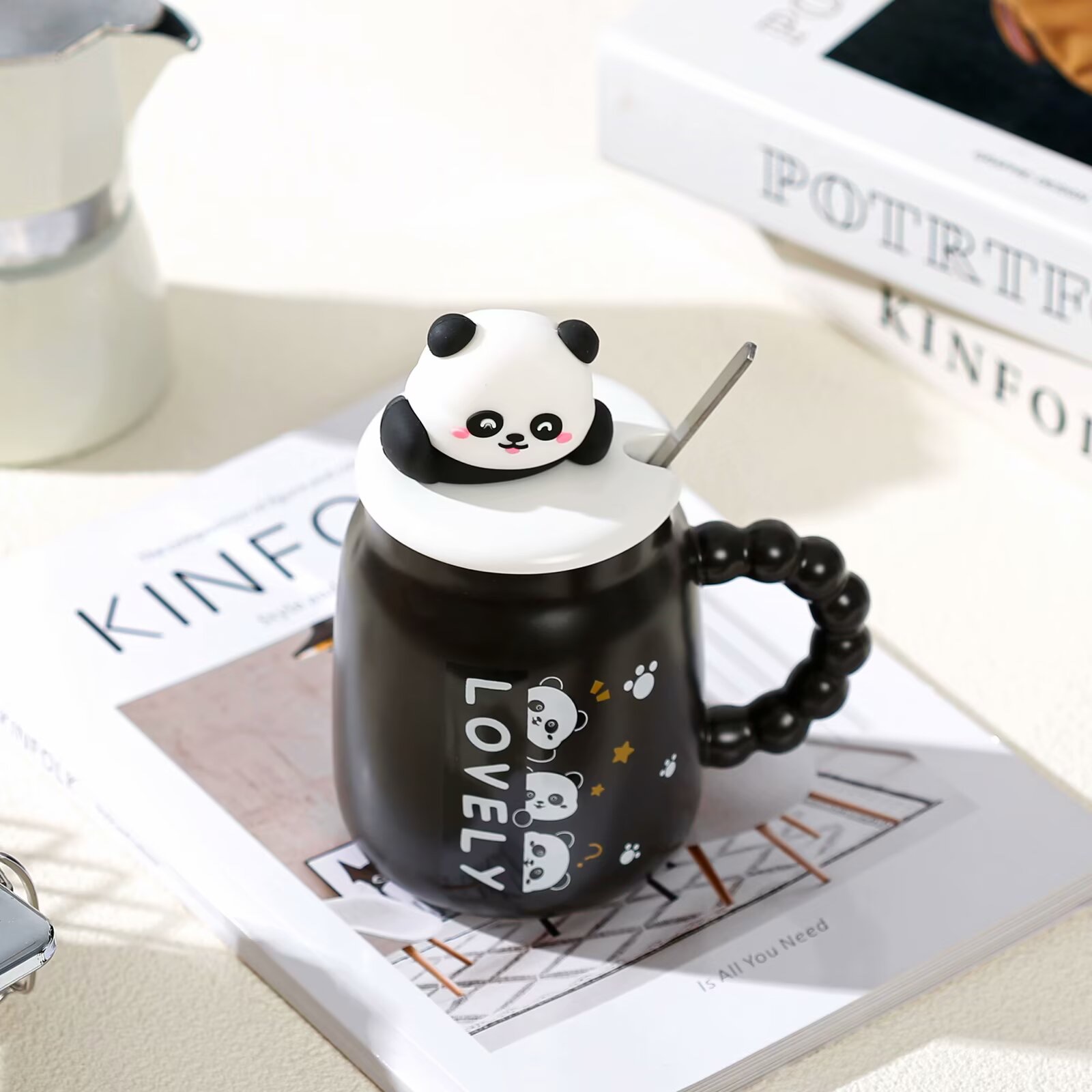 陶瓷马克杯精致搪瓷杯 马克杯定制个性创意礼品杯 茶水杯咖啡杯多款可选可爱熊猫杯子陶瓷带盖勺马克杯大容量喝水杯闺蜜生日礼物细节图