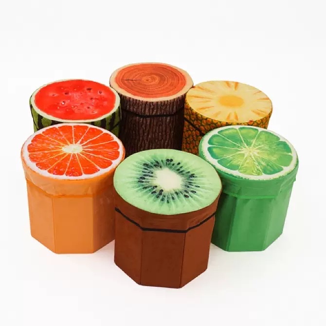 The velvet fresh fruit storage stool can be sat on, folded, and used for organizing and storing miscellaneous items. It is a watermelon stool and a children's stool