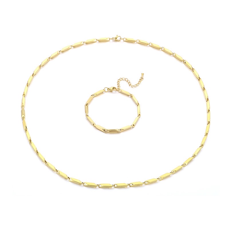 Hip-hop personality diamond-shaped bamboo link chain necklace, simple and elegant, stainless steel dazzling quenched bracelet men's set detail image 9