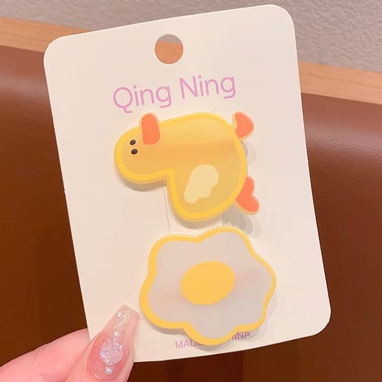 可爱新款樱桃亚克力卡通鸭子边夹百搭小女孩小花发夹女生发饰头饰