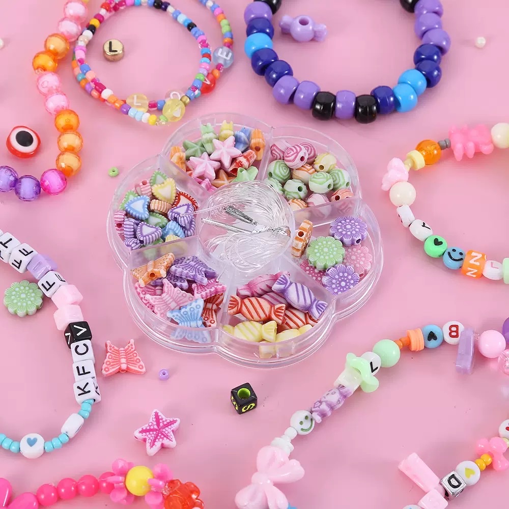 创意玩具 串珠窜珠饰品配件盒 DIY手工艺材料盒子儿童益智玩具串珠白底实物图