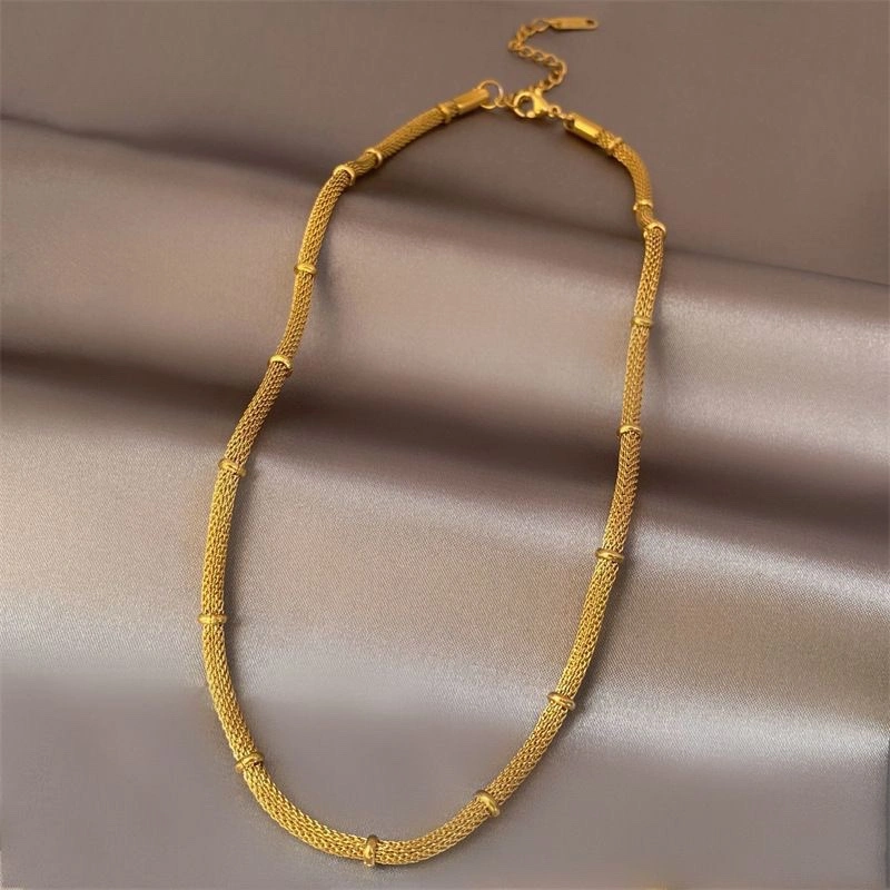 European and American fashion, niche and simple necklace, titanium steel bracelet, metal mesh round light luxury chain, retro accessory set, stainless steel accessory for women detail image 8