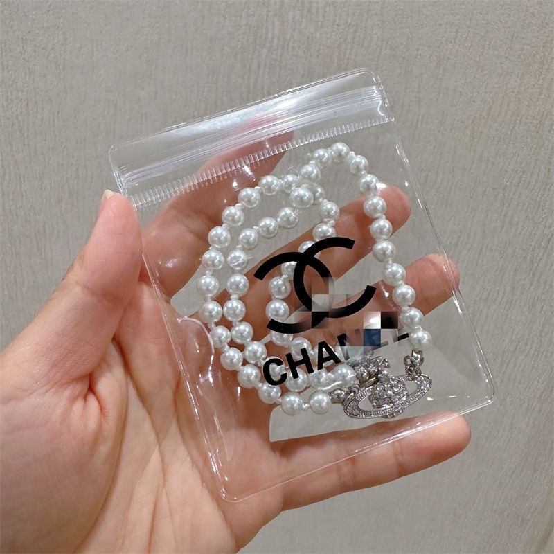 PVC小香风高透明双C首饰收纳袋8*10加厚防氧化项链耳环饰品密封袋细节图