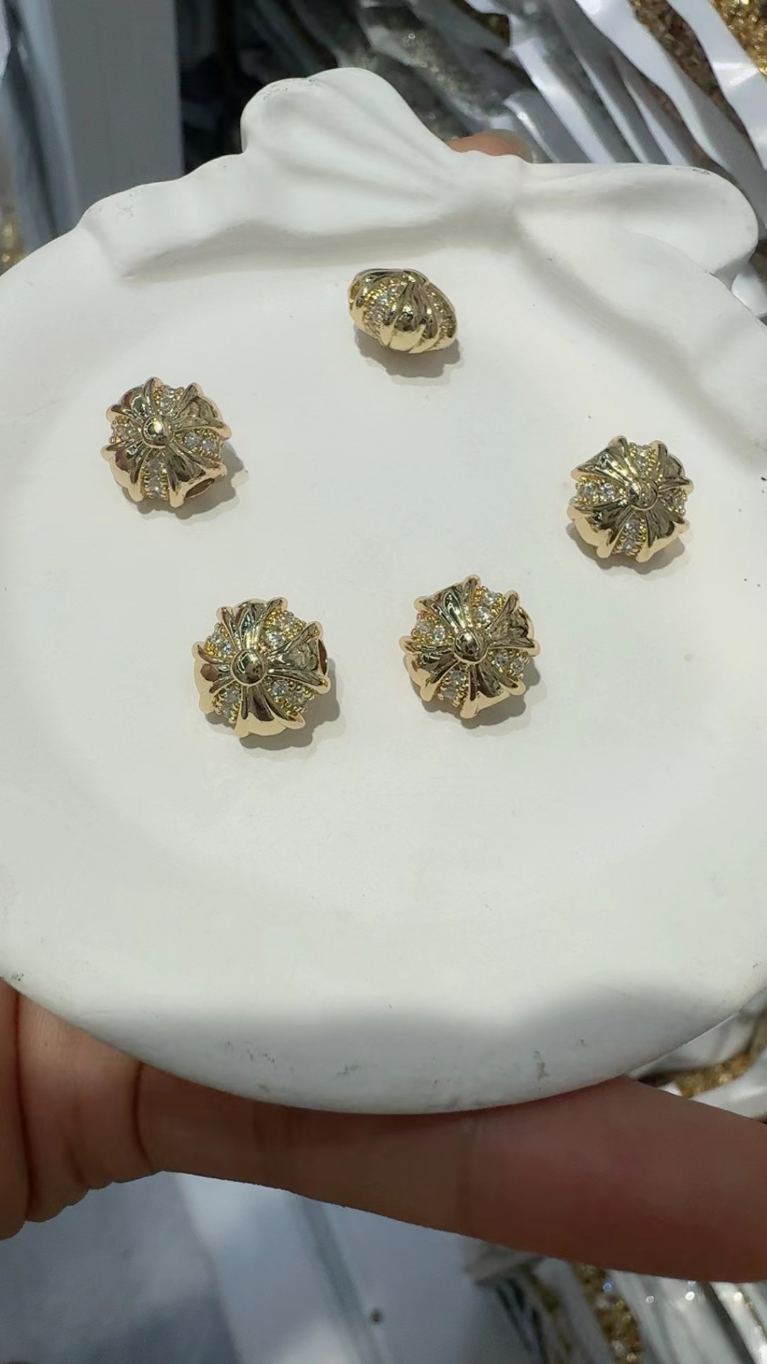 14K high color retention, 18K gold-plated with real gold, zircon cross Crochet 6mm, 8mm, 12mm beads, diy bracelet, necklace, string accessory wholesale